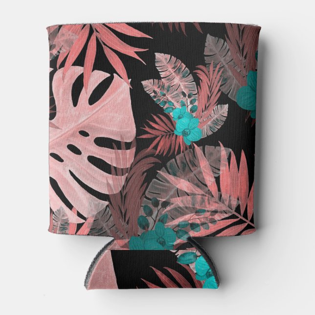 Tropical Orchid Watercolor Seamless Pattern Can Cooler (Front)