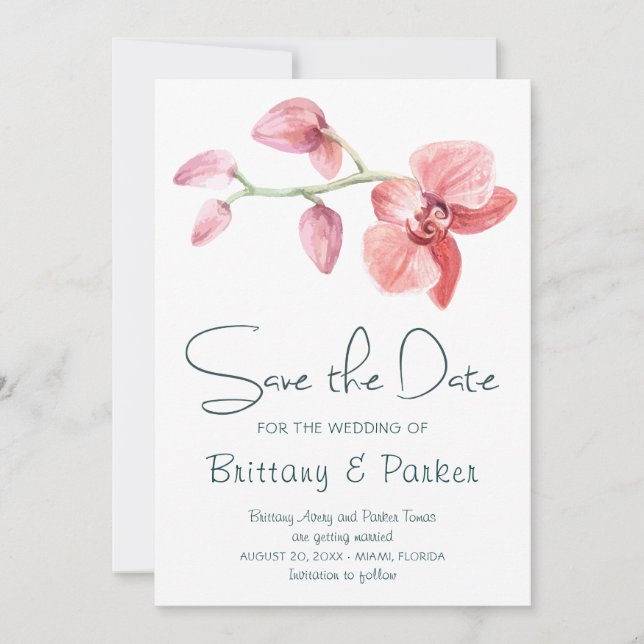 Tropical Orchid Wedding Save The Date (Front)