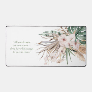 Tropical Orchid with Monstera Custom Quote Desk Mat