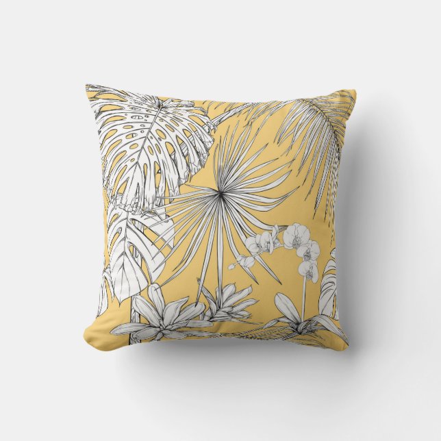 Tropical Orchids: Engraving Vintage Pattern Cushion (Front)