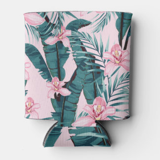 Tropical painting, palm, banana leaf can cooler