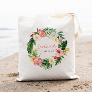 Tropical palm and floral Personalised Bridesmaid Tote Bag