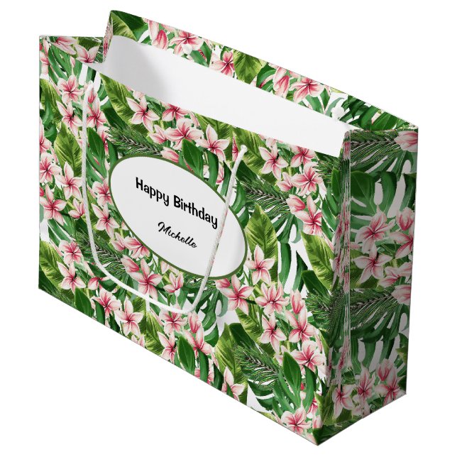 Tropical Palm And Plumeria Flowers Large Gift Bag (Front Angled)