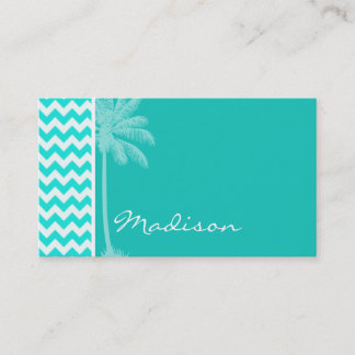 Tropical Palm; Aqua Colour Chevron Business Card
