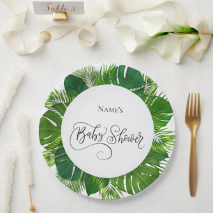 Tropical Palm Baby Shower Plate – Custom Name