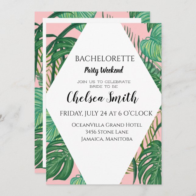 Tropical Palm Bachelorette Party Itinerary Detail Invitation (Front/Back)