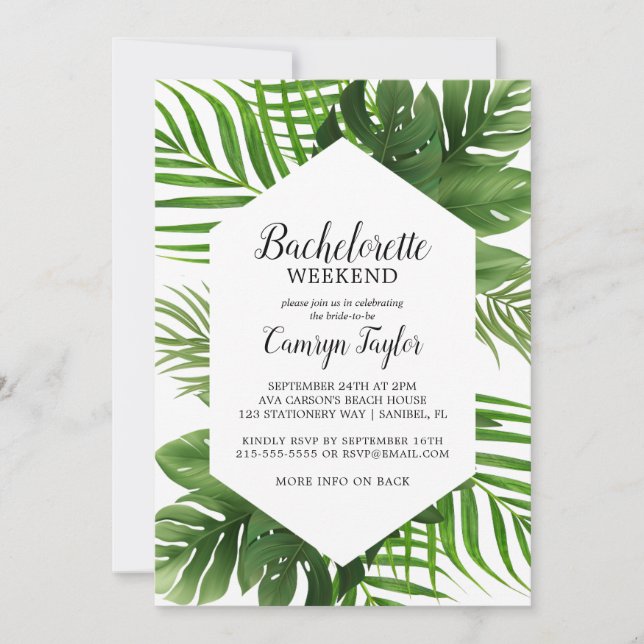 Tropical Palm Bachelorette Weekend Invitation (Front)