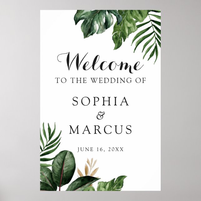 Tropical Palm Banana Leaf Greenery Modern Welcome Poster (Front)