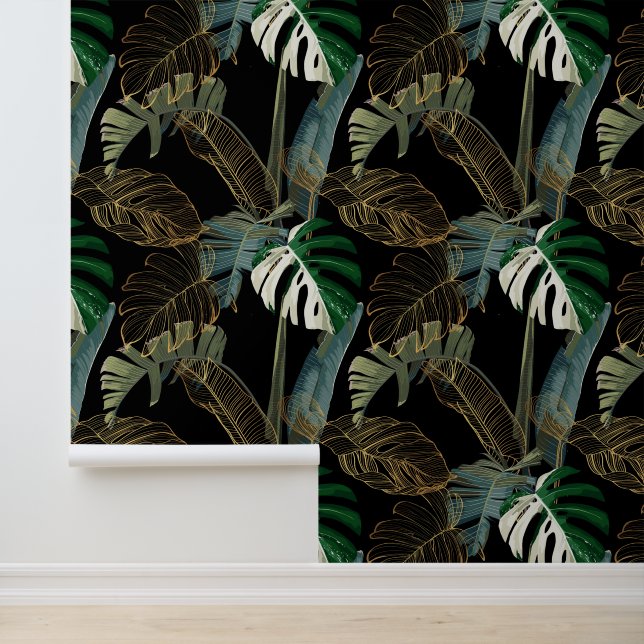 Tropical palm, banana, plant, golden leaves. wallpaper (Application)