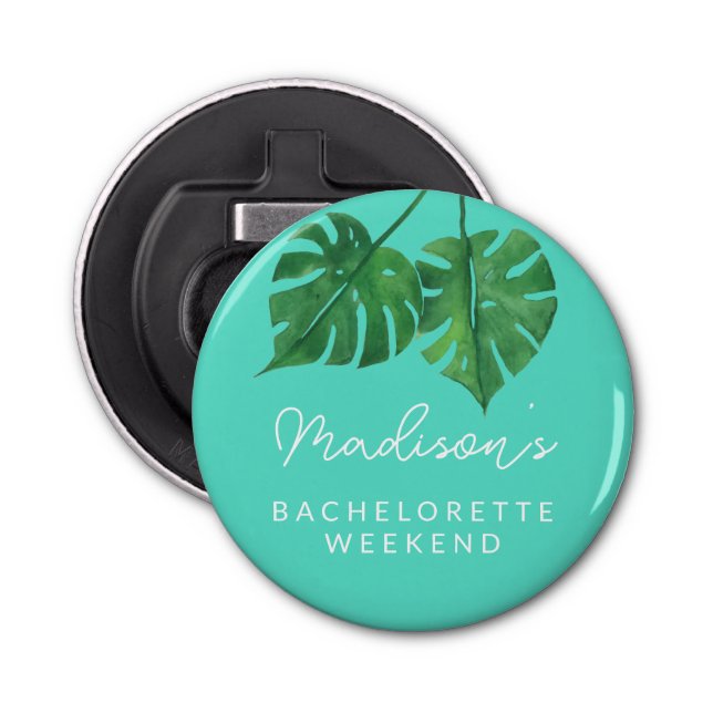 Tropical Palm Beach Bachelorette Teal Favour Bottle Opener (Front)