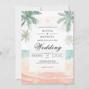 Tropical Palm Beach Coastal Wedding Invitation