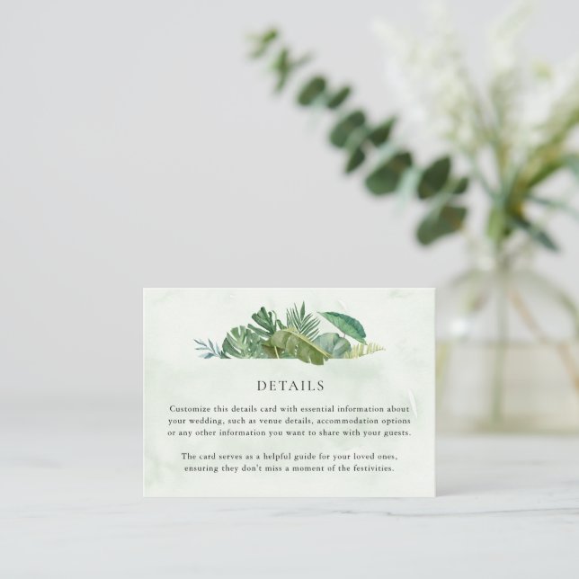 Tropical Palm Beach Destination Wedding Enclosure Card (Standing Front)