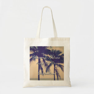 Tropical palm beach destination wedding tote bags