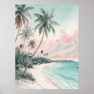 Tropical Palm Beach Watercolor Poster