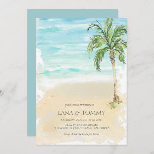 Tropical Palm Beach Watercolor Wedding Invitation