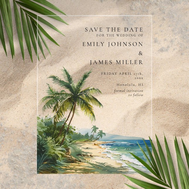 Tropical Palm Beach Wedding Save The Date Acrylic Invitations (Tropical Palm Beach Wedding Save The Date Acrylic Invitations)