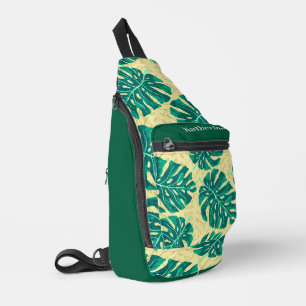 Tropical Palm Beige Hunter Green Sling Bag