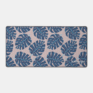 Tropical Palm Blue Grey Desk Mat