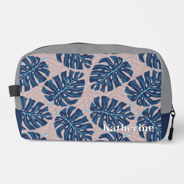 Tropical Palm Blue Grey Dopp Kit (Front)