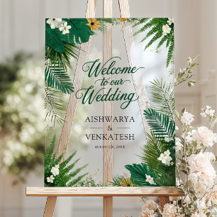 Tropical Palm Botanical Fern Wedding Welcome Acrylic Sign