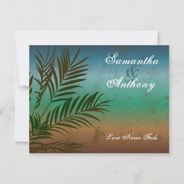 Tropical Palm Branch Beach Wedding Invitation (Front)