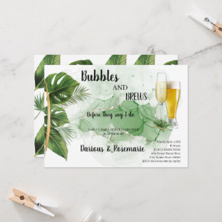 Tropical Palm  Bubble & Brews Couples Shower Invit Invitation