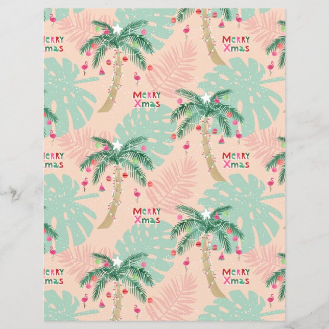 Tropical Palm Christmas Tree Scrapbook Paper (Front)