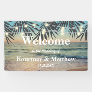 Tropical Palm Custom Wedding Beach String Backdrop Banner