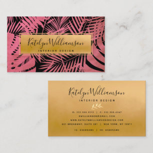 Tropical palm elegant script typography pink gold business card