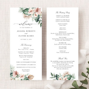Tropical Palm Floral Blush Greenery Wedding Programme