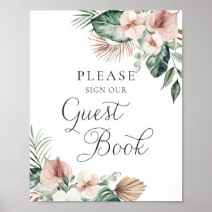 Tropical Palm Floral Blush Wedding Guest Book