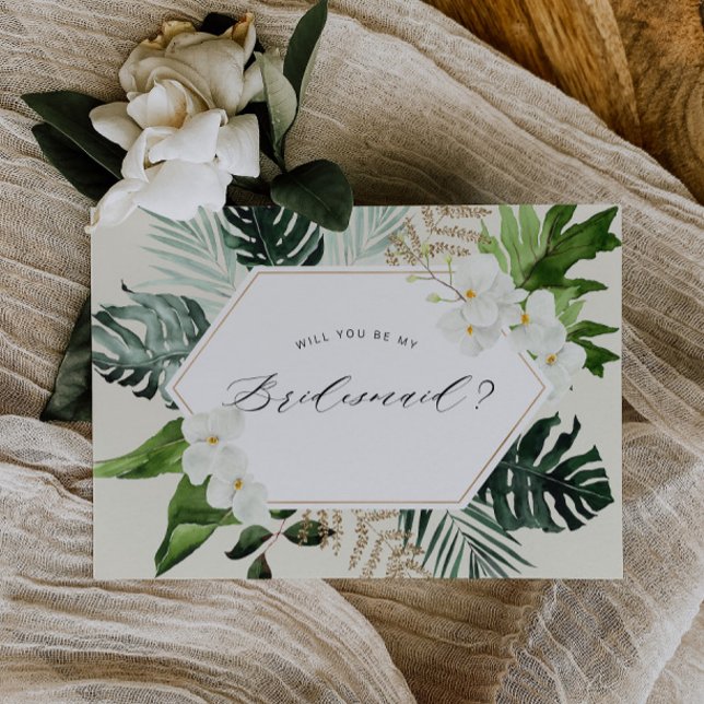 tropical palm floral bridesmaid proposal card (Creator Uploaded)