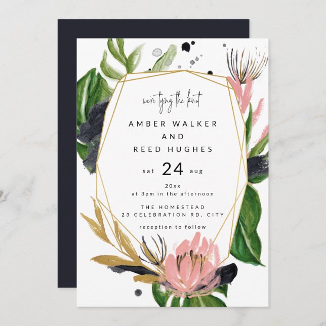 Tropical Palm Floral Watercolor Leaves Wedding Invitation (Front/Back)