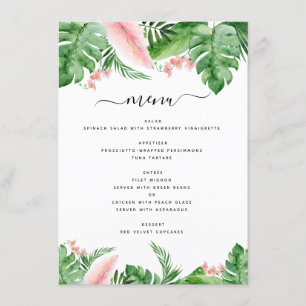 Tropical Palm Floral Watercolor Luau Wedding Menu