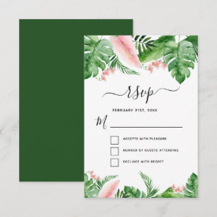 Tropical Palm Floral Watercolor Wedding RSVP Invitation