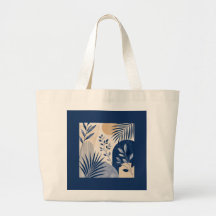 Tropical Palm Foliage Navy Elegant Tote Bag
