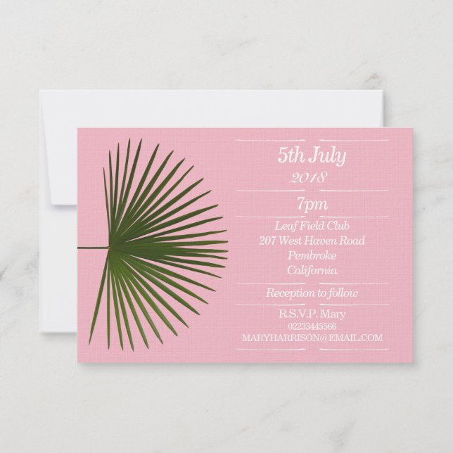 Tropical Palm Frond Leaf Wedding Invitation (Back)