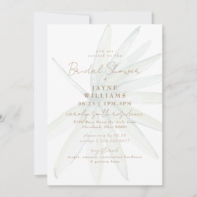 Tropical Palm Frond Modern Bridal Shower Invitation (Front)