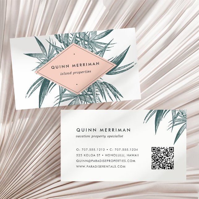 Tropical Palm Frond QR Code Business Card (Creator Uploaded)
