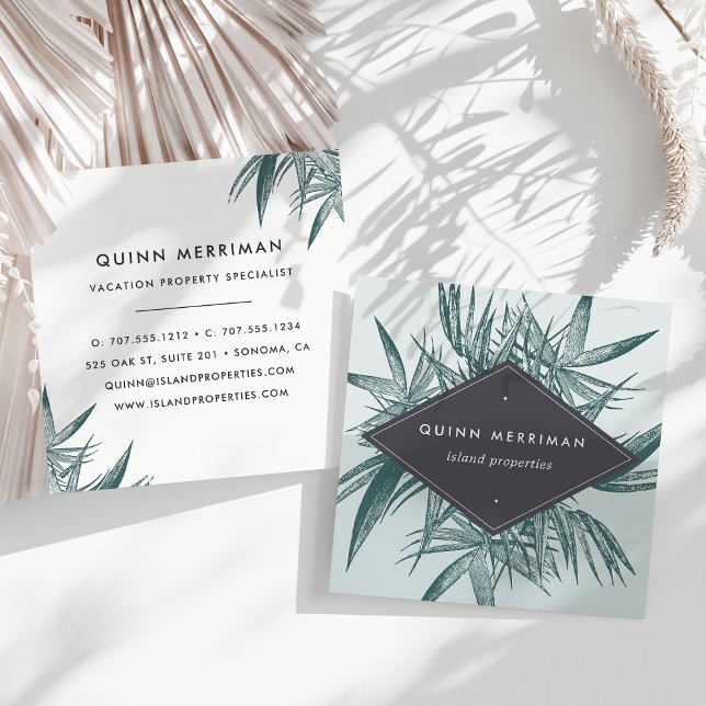 Tropical Palm Frond Square Business Card (Creator Uploaded)