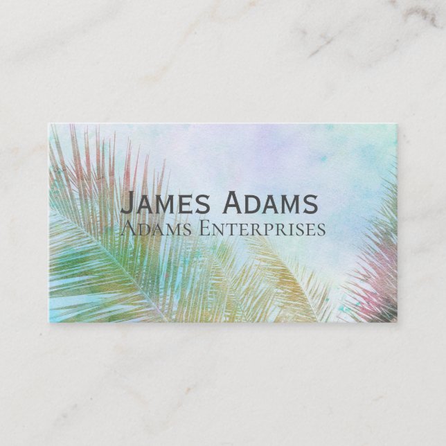 tropical palm frond watercolor design nature art business card (Front)