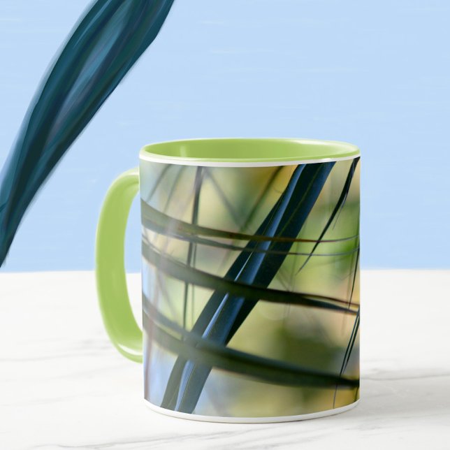 Tropical Palm Fronds Abstract Blue Green Yellow Mug (Creator Uploaded)