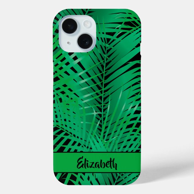 Tropical Palm Fronds on Black Personalised Name Case-Mate iPhone Case (Back)