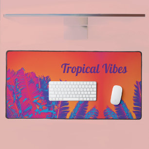Tropical Palm Fronds Psychedelic Orange Pink Desk Mat