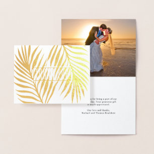 Tropical Palm Fronds Wedding Photo Thank You Foil Card