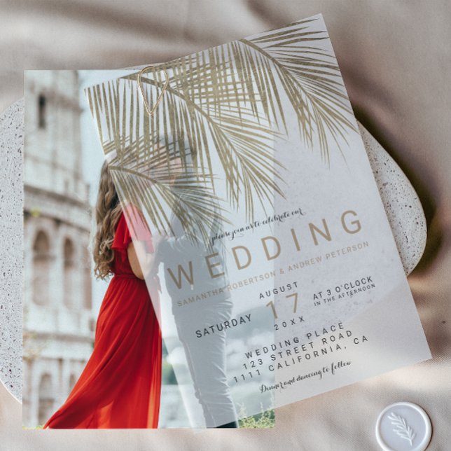 Tropical Palm Gold Chic Bohemian Wedding  Vellum Invitations (Tropical Palm Gold Chic Bohemian Wedding Vellum Invitations)