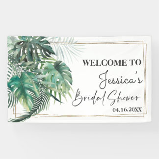 Tropical palm greenery gold bridal shower Backdrop Banner