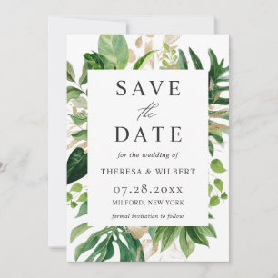 Tropical Palm Greenery Wedding Save The Date Card