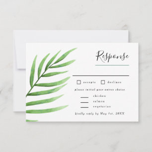 Tropical Palm Greenery Wedding with Entree Choice RSVP Card