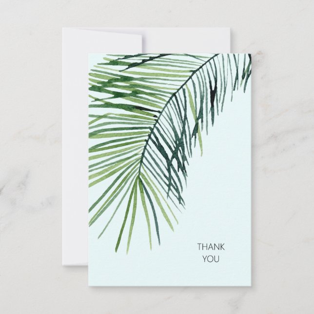 Tropical Palm Ice Blue Wedding Thank You (Front)